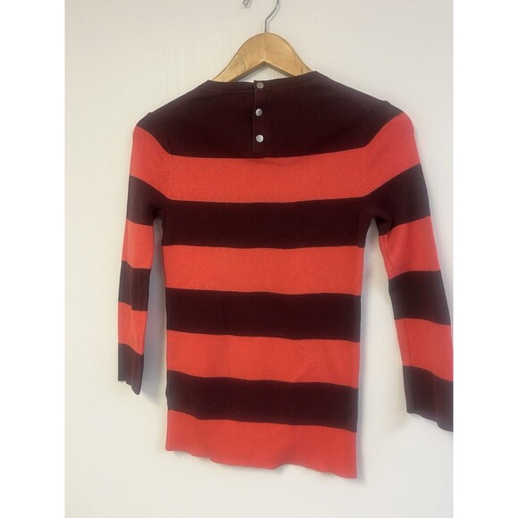 Banana Republic Sweater Womens S Wine Coral Stripes Cotton Cashmere 3/4 Sleeves - Picture 2 of 5
